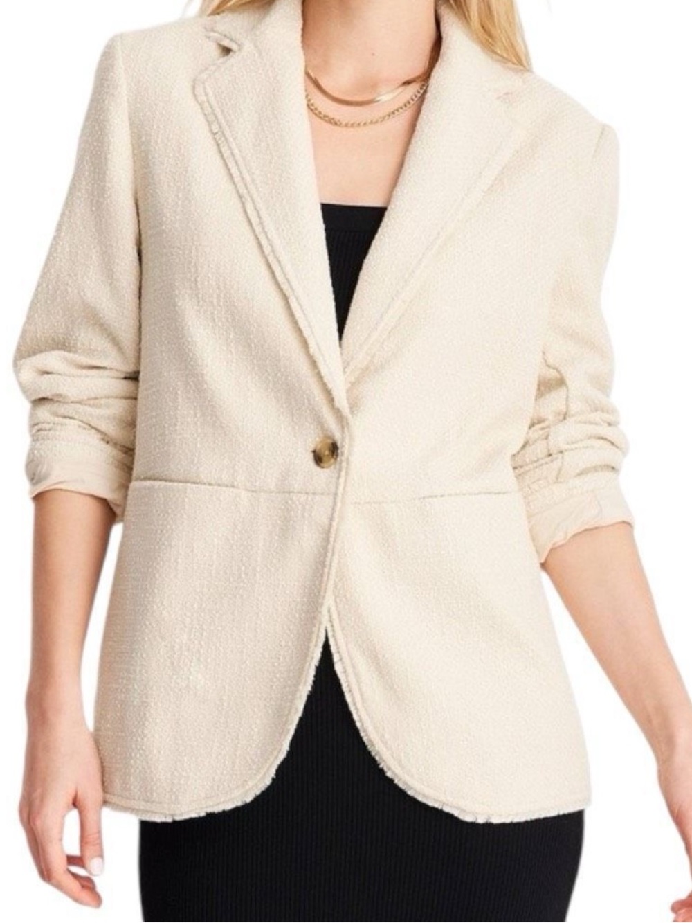 Future Collective Boucle Cream Textured Blazer with Notched Lapels 1X